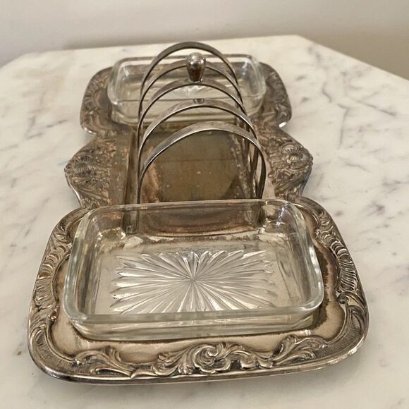 Vintage Wallace Georgian Silver Plated Toast Rack Butter And Jam Trays Breakfast - Picture 3 of 7